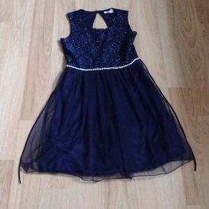 Sequined Top & Waist Navy Blue Formal Dress Size 16